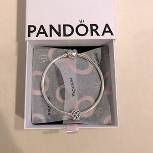 Pandora Moments Silver Bangle Bracelet, Logo Heart Clasp